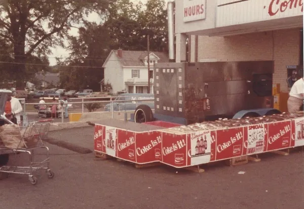 A mobile smoker outside a convenience store