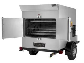 SP-700 mobile smoker, left side, doors open
