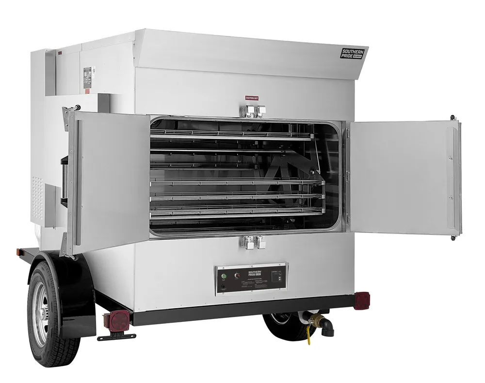 SP-700 mobile smoker, right side, doors open
