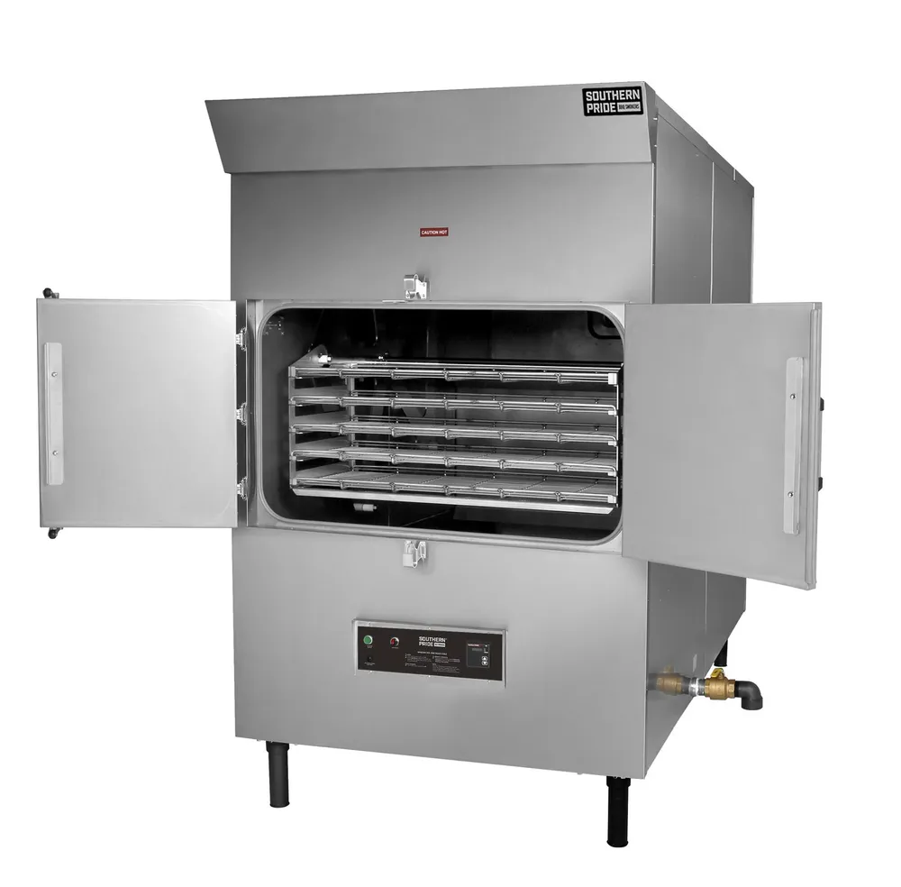 SPK-1400 gas smoker, left side, doors open
