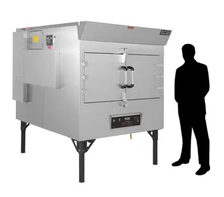 SPK-500 gas smoker, right side, shown beside a person for scale