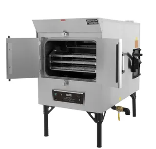 SPX-300 gas smoker, left side, doors open