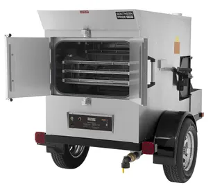 SPX-300 mobile smoker, left side, doors open
