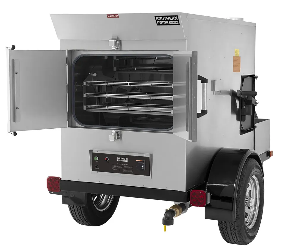 SPX-300 mobile smoker, left side, doors open