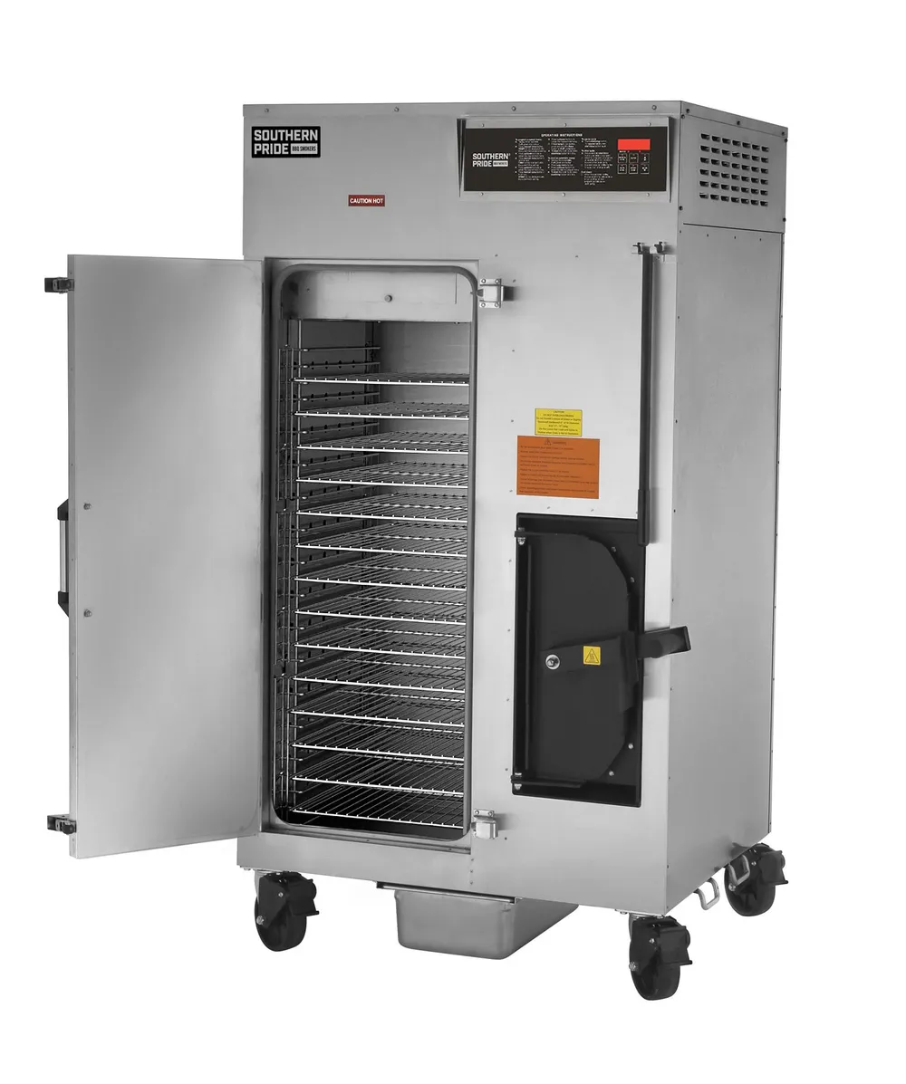 SRG-400 gas smoker, left side, doors open