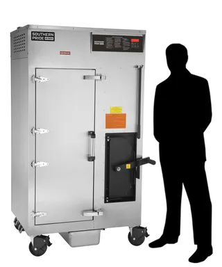 SRG-400 gas smoker, shown beside a person for scale