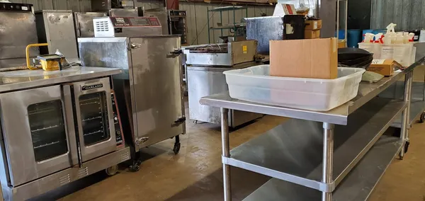 Used restaurant equipment 19: commercial convection oven and stainless steel prep table, second view