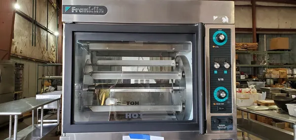 Used restaurant equipment 1: commercial rotisserie oven with a glass door